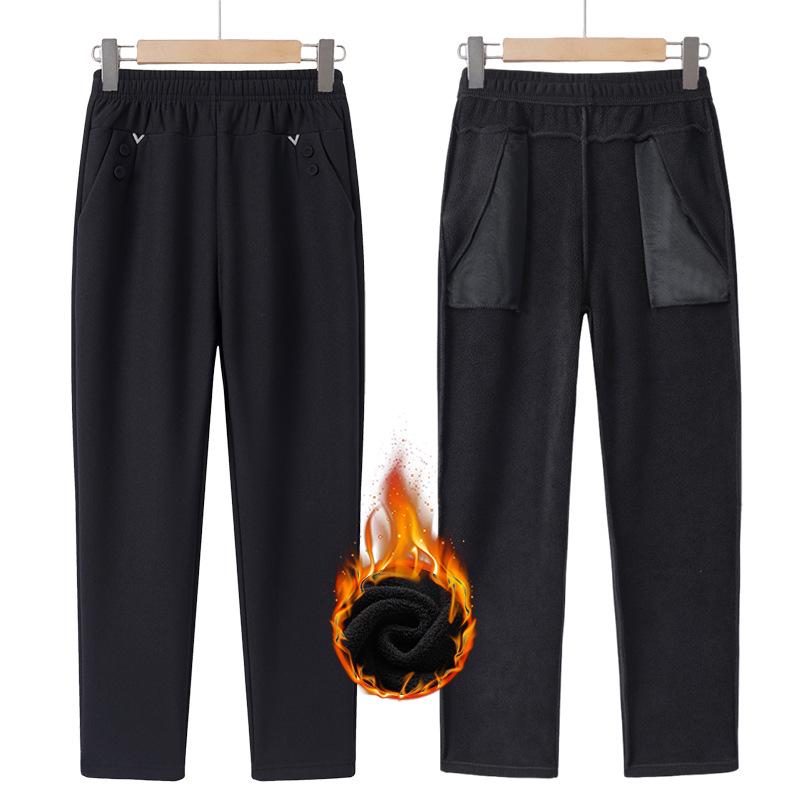 Women's Plus Size Warm Velvet Cotton Pants for Middle-aged & Elderly - Autumn & Winter Wear