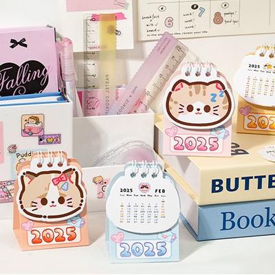 Cartoon Cat Desktop Calendar Coil Planner 2025 Coil Calendar Portable Mini Desk Calendar  Office