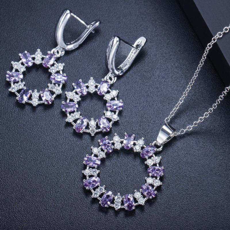 Ki0064 Popular Women'S Jewelry Set, Earrings, Necklace, Aaa Zircon Hollow Loop Cover Chain