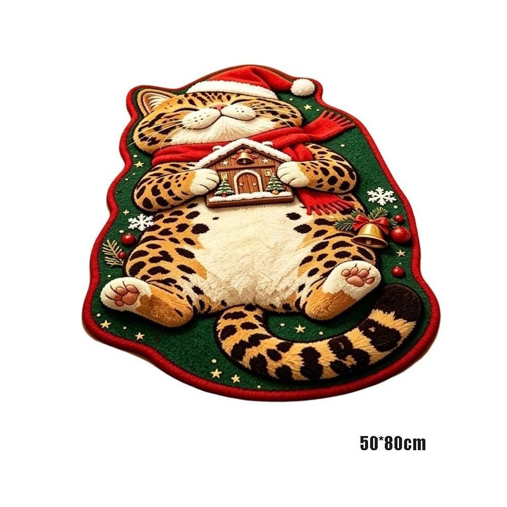 Christmas Theme Pattern Sleeping Cat Floor Mat Plush Cartoon Doormat Carpet for Living Room
