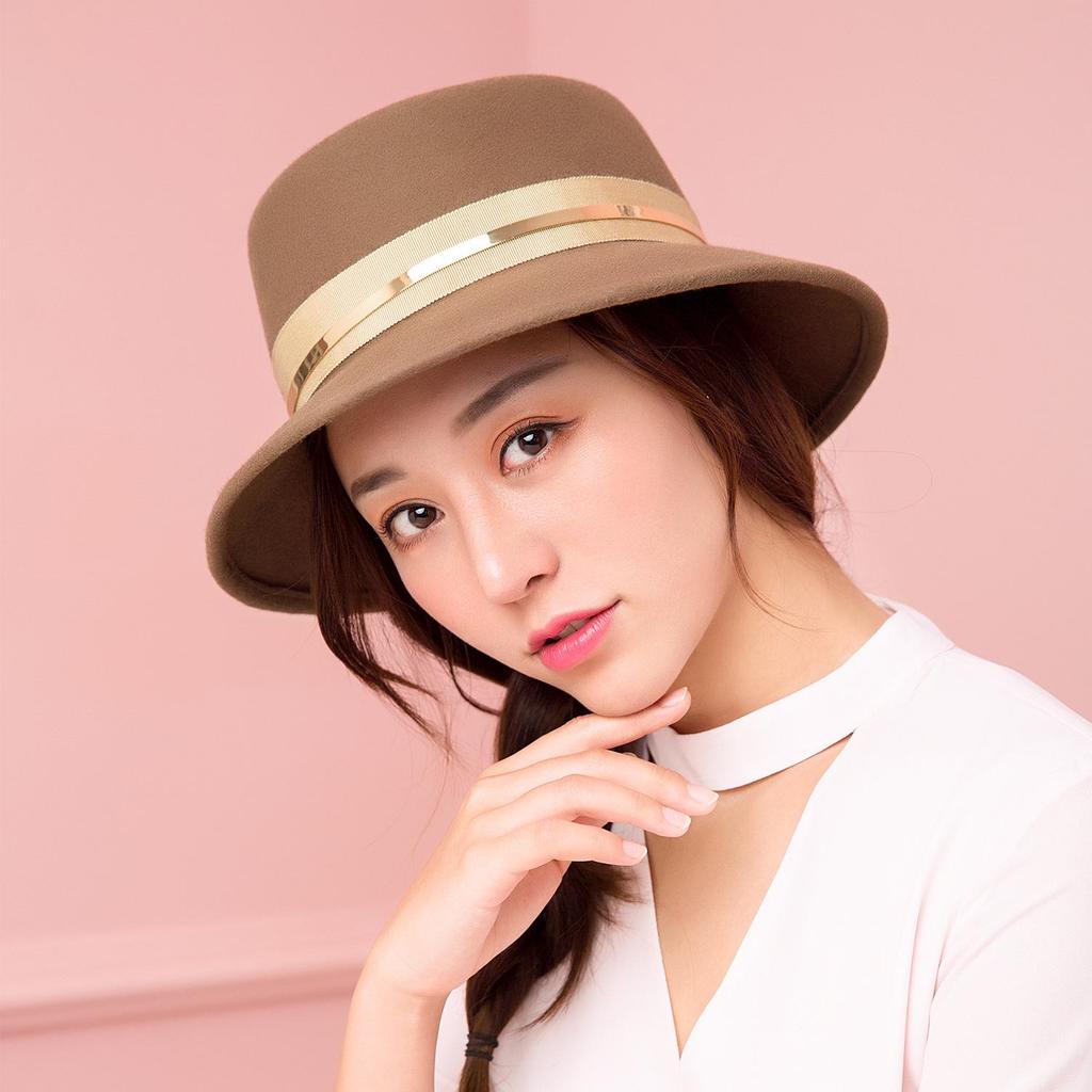 2025 Women's Elegant Autumn/Winter Wool Felt Top Hat - Stylish, Warm Travel & Shopping Bucket Hat