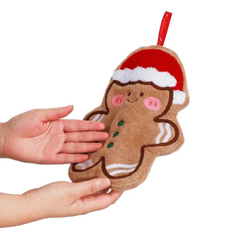 1/3Pcs Christmas Coral Fleece Hand Towels for Kitchen Bathroom Cartoon Gingerbread Man Snowman Tree Design Towel New Year Gifts