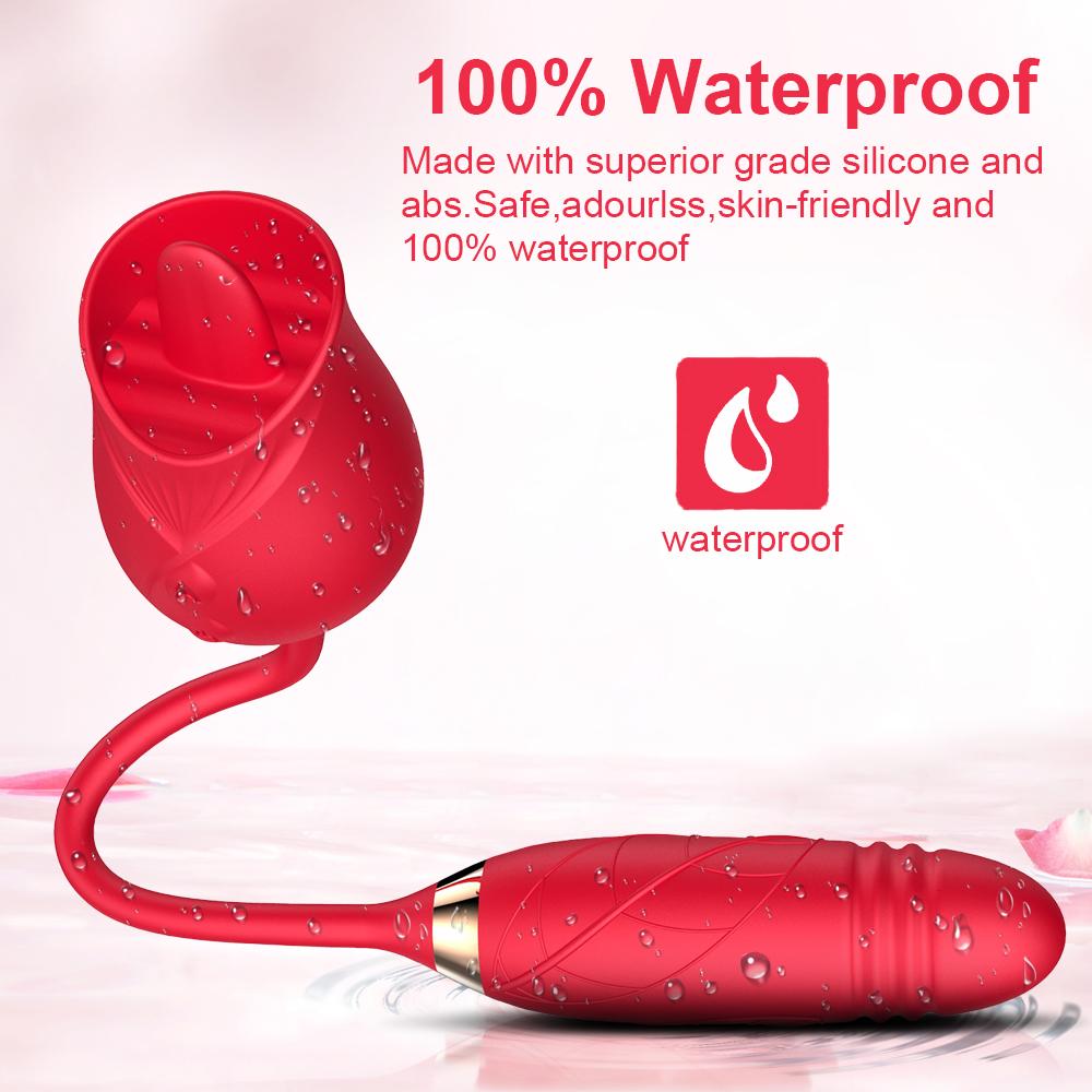 Rose Vibrator 10 Speed Thrusting Dildo Clit Nipple Oral Pussy Licking Clitoris Stimulator