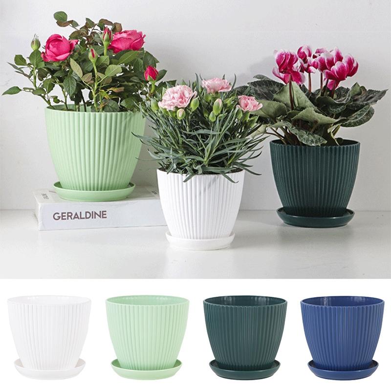 Plastic Flowerpot Indoor Outdoor Planter Flower Pots for Plants with Tray Home Decoration Potted Plant Holder Gardening Supplies