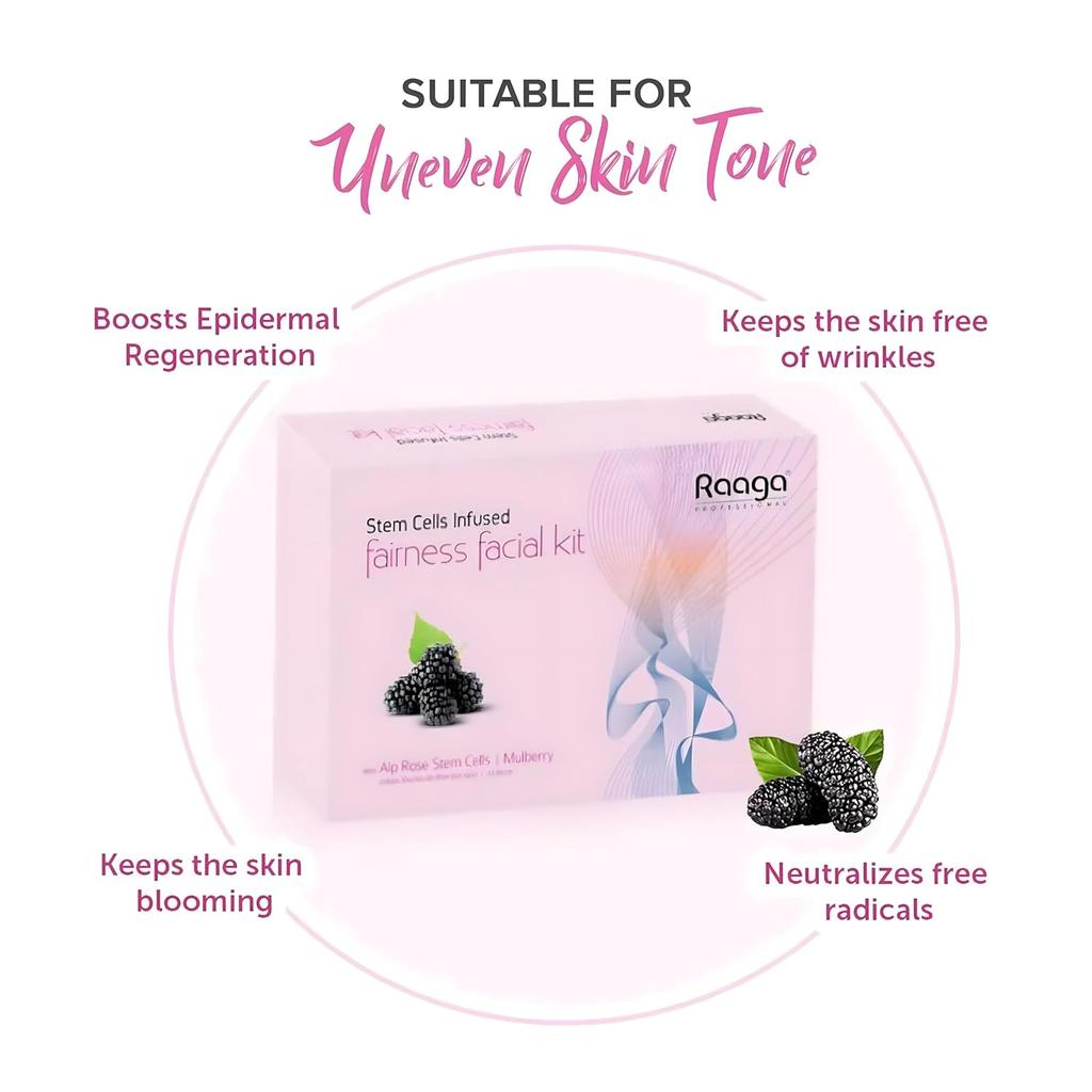 Raaga Professional Stem Cell Infused Fairness Facial Kit 61 G Home Spa Skin Brightening With Alp Rose Mulberry Extracts