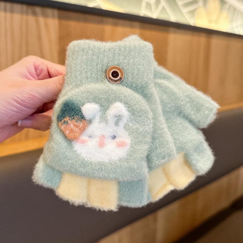 Children's Gloves Winter Girl Baby Cold Half Finger Finger Cover Cute Warm Thickened Five Finger Flip Write