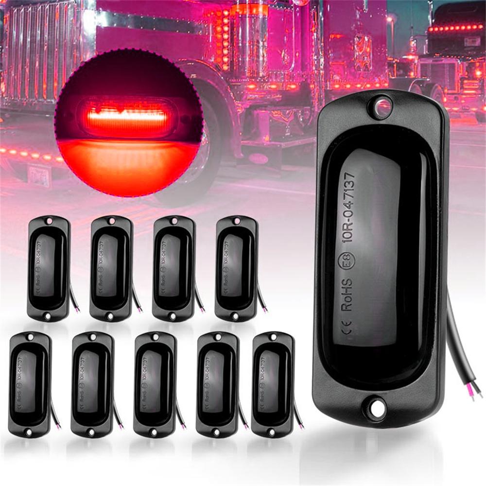 10Pcs 3.5" Red 12 LED Marker Lights Clearance Side Light Smoke For Truck Trailer RV