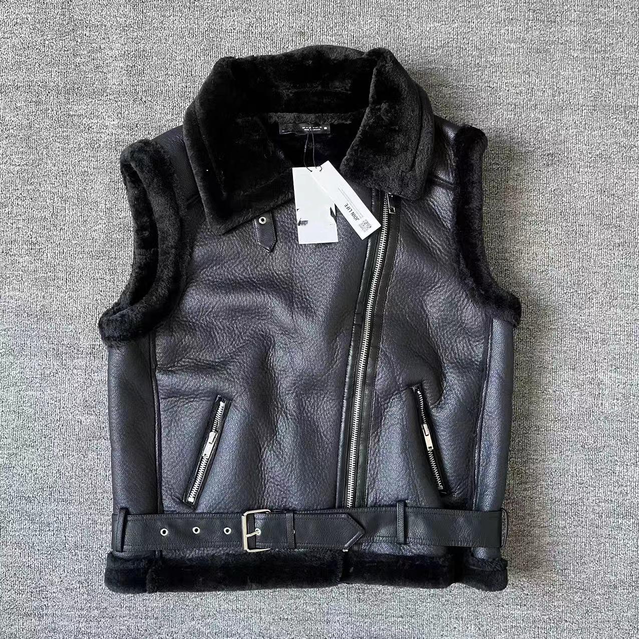 

2024 Autumn/Winter Women s Retro Lambskin Motorcycle Vest M чёрный