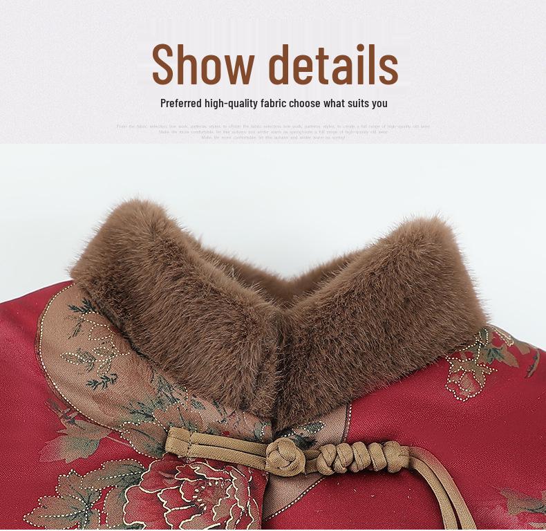 Grandma Winter Cotton Jacket: Stylish Women's Chinese-Style Velvet-Enhanced Coat for Elderly Moms