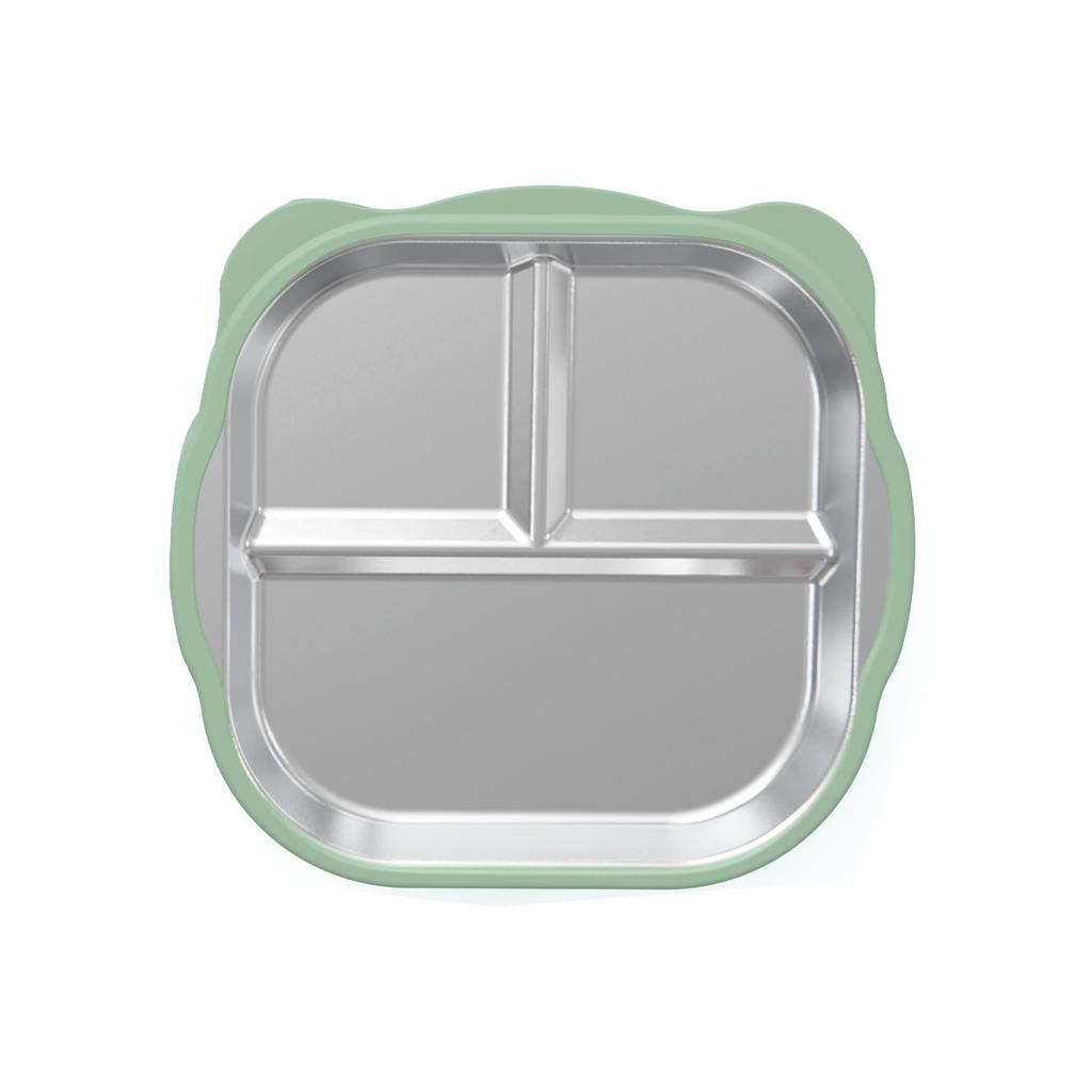 New Stainless Steel Baby Feeding Plate, Food Grade Silicone Suction Divided Plate, -Fall Heat Resistant Kids Dinner Plate