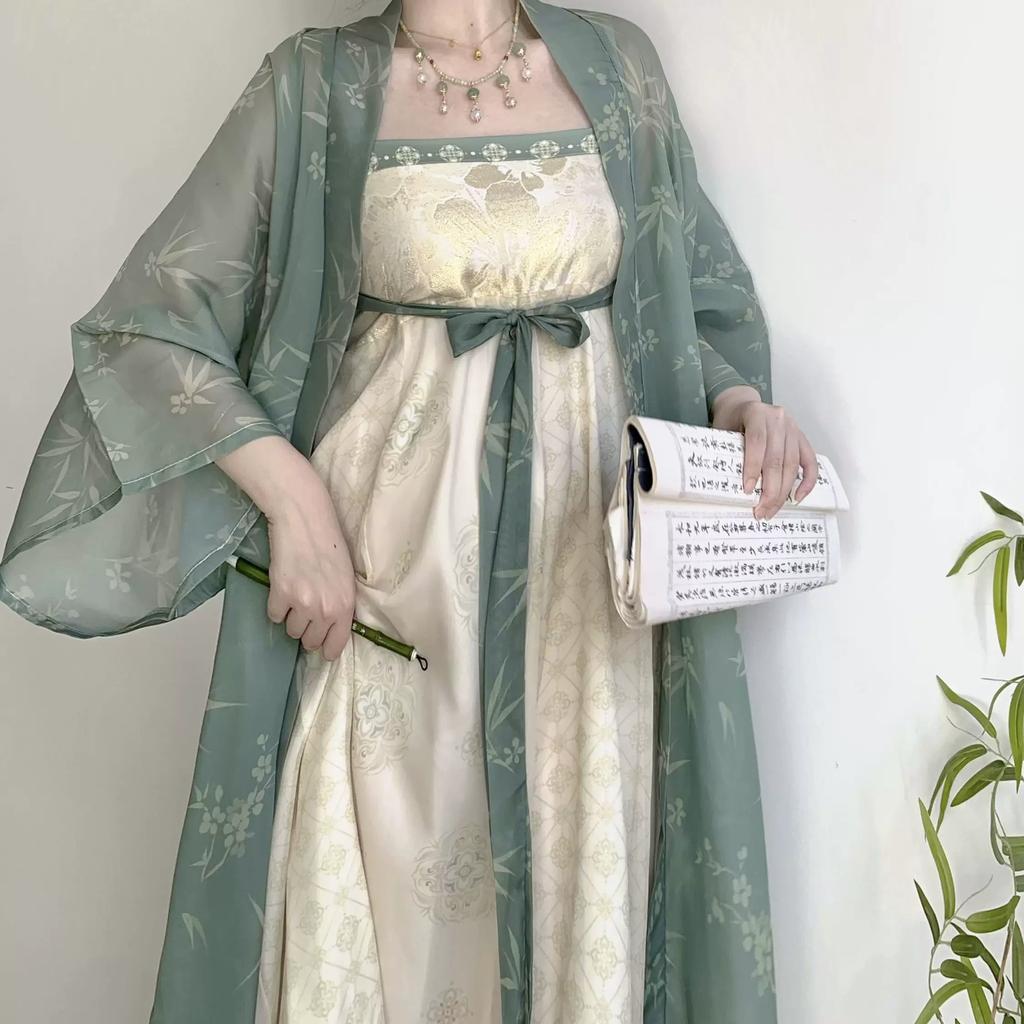 Song Dynasty Style Improved Hanfu Set - Chest-High Suspender One-Piece Skirt Chinese Traditional Elegant Daily Wear Dress