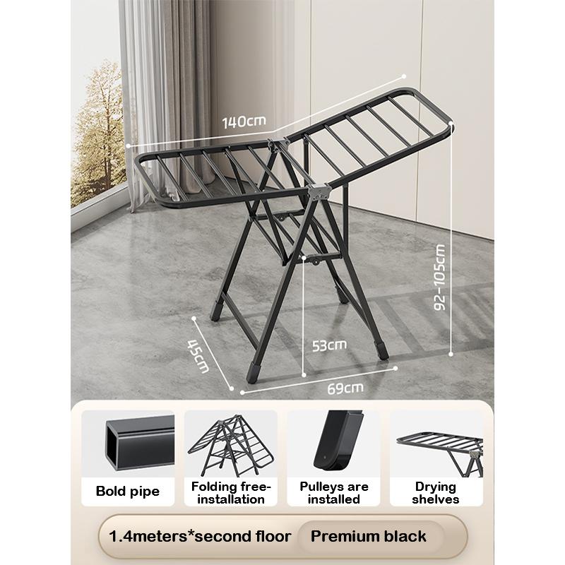 Household Airfoil Floor Drying Rack Balcony Multifunctional Folding Hanger Simple Stabilize The Carbon Steel Quilt Rack