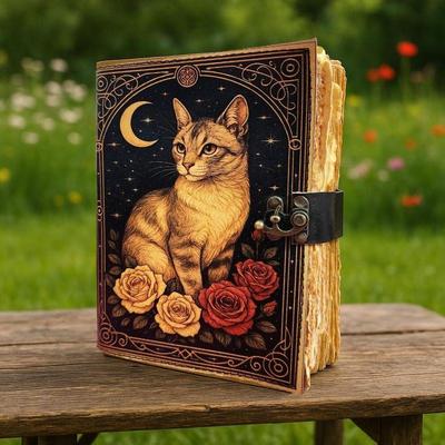 400 Seiten Großes Katze Lederjournal Vintage-Look Blanko Notizbuch Buch der Schatten Geschenke für Sie & Ihn Himmlisches Skizzenbuch