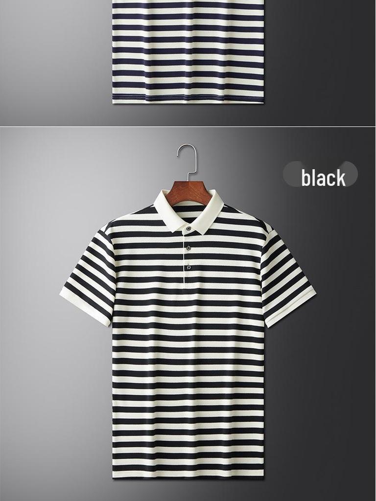 Men's Summer Striped Color Block Polo Shirt - Short Sleeve, Casual, Versatile Lapel T-shirt