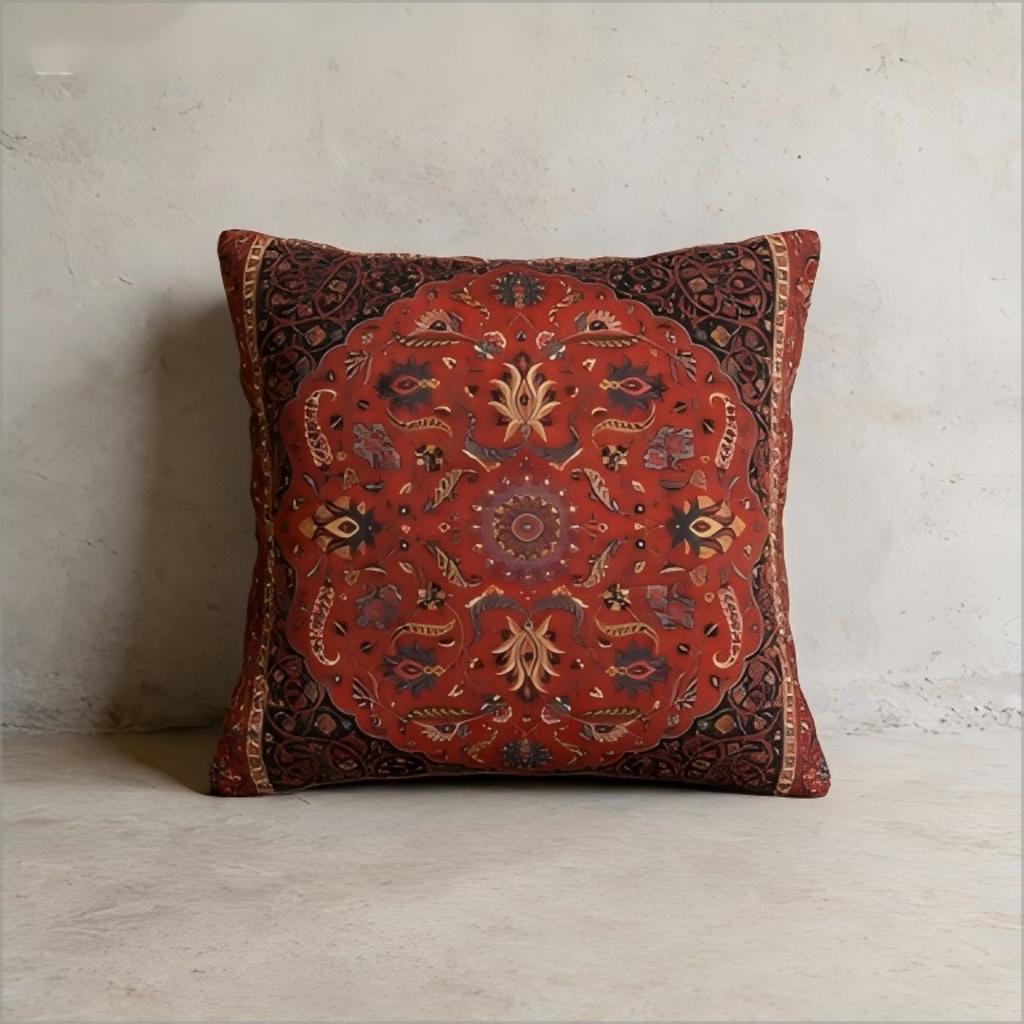 1 Pezzo Copricuscino Medaglione Floreale Persiano Rosso, Federa Cuscino Decorativo Bohemian Stampa Kilim, Decorazione Etnica per Casa Divano Camera da Letto