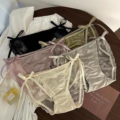 Satin Lace Underwear for Girls Pure Desire Sexy Comfortable Mulberry Silk Crotch Triangle for Women Panties