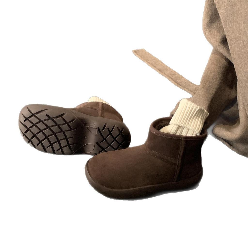 Cowhide Version~ Thick-soled Short Snow Boots Warm and Velvet Real Fur Integrated Snow Boots Cotton Shoes Winter Deep Short Boots