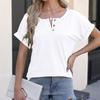 Spring/Summer Button Women's Casual T-shirt Solid Ladies Top