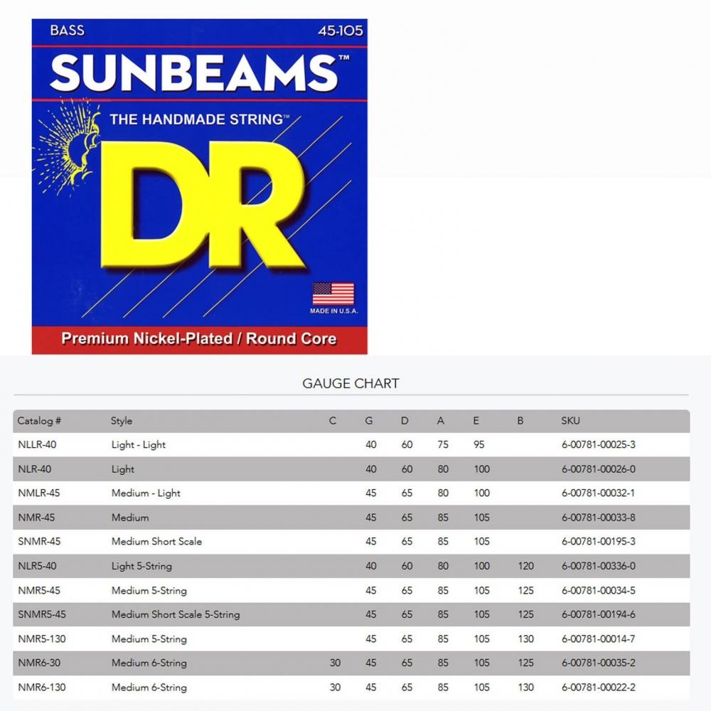 DR Bass String 5 String SUNBEAM Nickel Plated .045-.125 NMR5-45