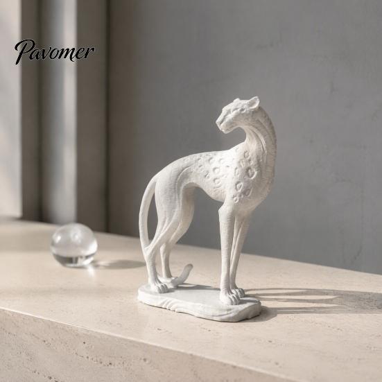 Gold Leopard Statue 3D Printed Cheetah Ornament, Modern Standing Sculpture, Decorative Minimalist Living Room Art Animal Figurine with Stable Base for