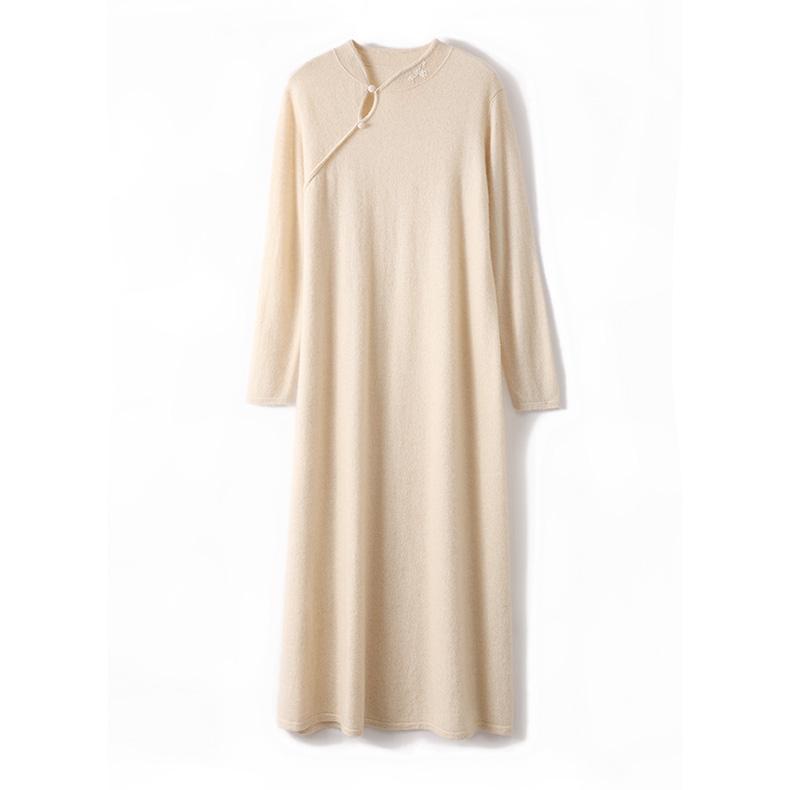 Women's Cashmere Dress Qinghe Cashmere 70% Wool 30% Cashmere Women's Autumn and Winter Cashmere Dress Soft and Warm