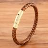 QIKU Fashion Mens Braided Leather Bracelet Black/Brown/Red Stainless Steel Retro Simple Bangle Jewelry Christmas Gift