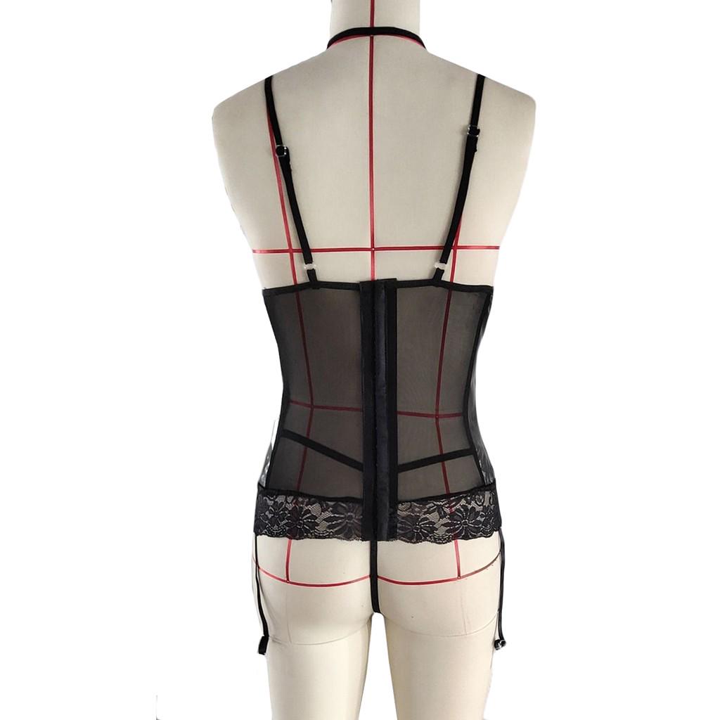 Dámské sexy spodní prádlo kožené duté body s podvazkem tanga