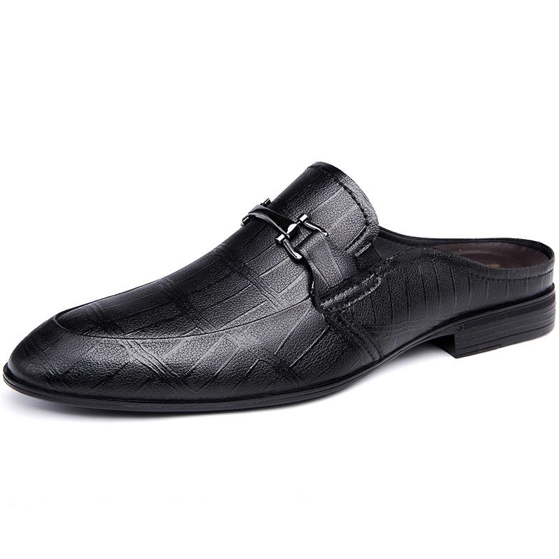 Men s Genuine Leather Backless Slippers - Outdoor Closed-Toe Casual Sandals, Large Size, Comfortable Lazy Shoes 38