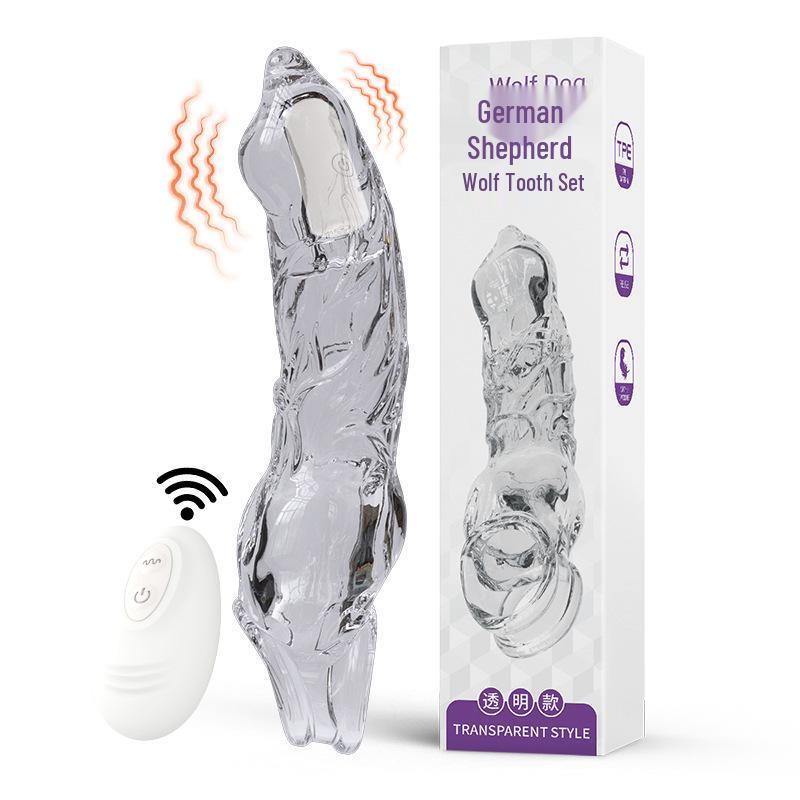 Wolfhound Wireless Remote Control Vibration Crystal Wolf Tooth Sleeve - Thickened, Lengthened, Ten-Frequency Ejaculation Lock for Men