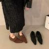 Retro Brown Plush Lined Women's Flats Black Furry Loafers Slip-on Korean Fashion Winter Warm Shoes Non Slip Low Heel Pumps
