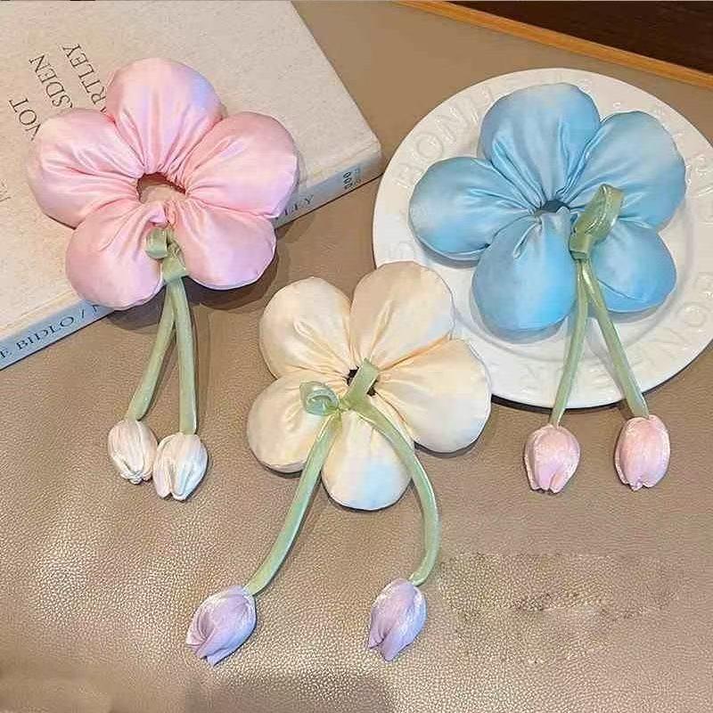 Cute Candy Color Flower Hair Tie Scrunchie Soft Fabric Elastic Ponytail Holder Lovely Hair Accessories For Girls Women Gift