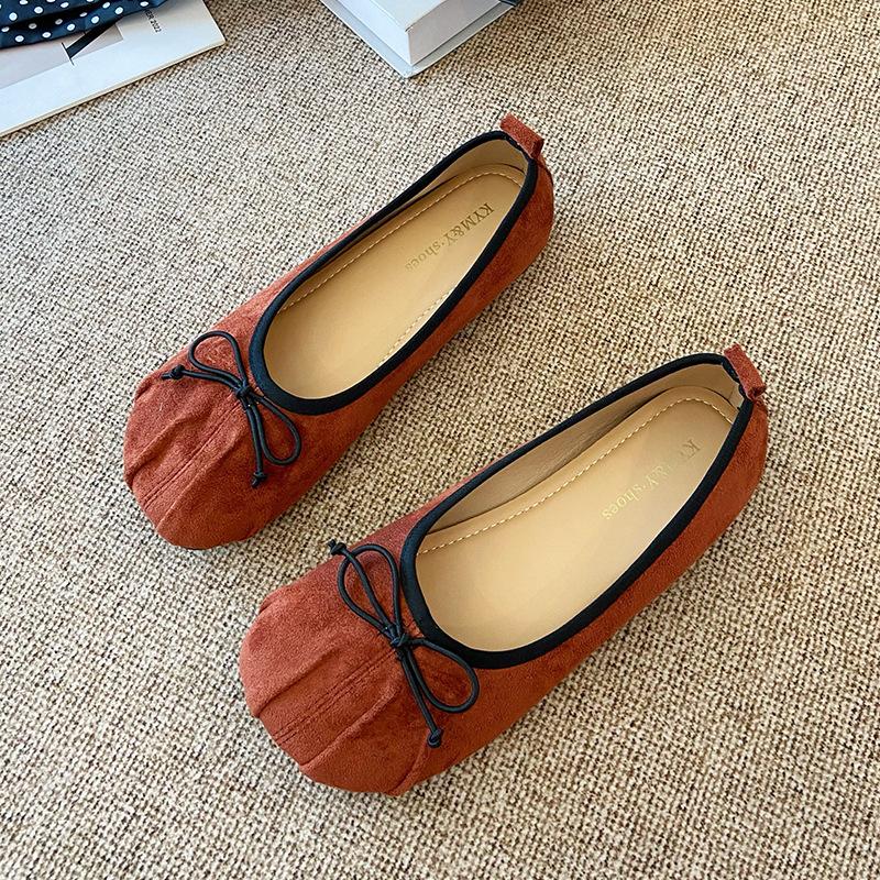 303-11 Retro Abendwind Sanft mit Rock Einzelne Schuhe Damen 2025 Neu Gefaltete Flache Oma-Schuhe Umstandsschuhe