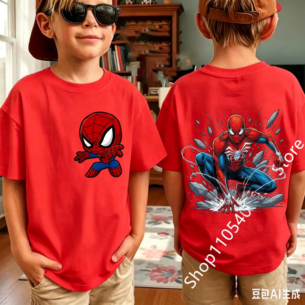 Summer Spider Children's T Shirt Breathable Fabric Classic Character Patterns in A Cute Style Suitable Daily Playwear