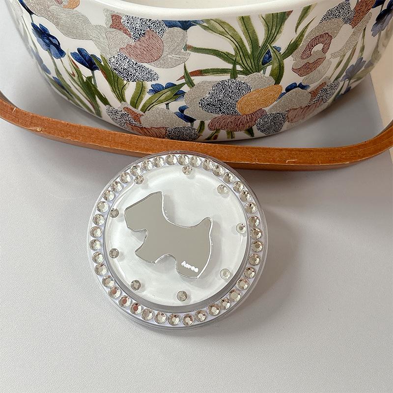 

Rhinestone Puppy Mirror Magnetic Suction Solid Color Round Mobile Phone Airbag Bracket Retractable Wind Portable Ring Buckle