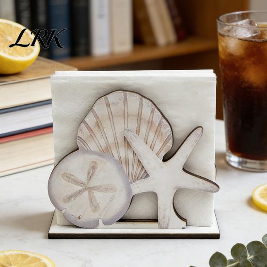 Square Vertical Paper Towel Storage Wooden Napkin Holder, Ocean Style Dispenser, Distressed Wood Rack Ordered Holder for Kitchen Dining Table