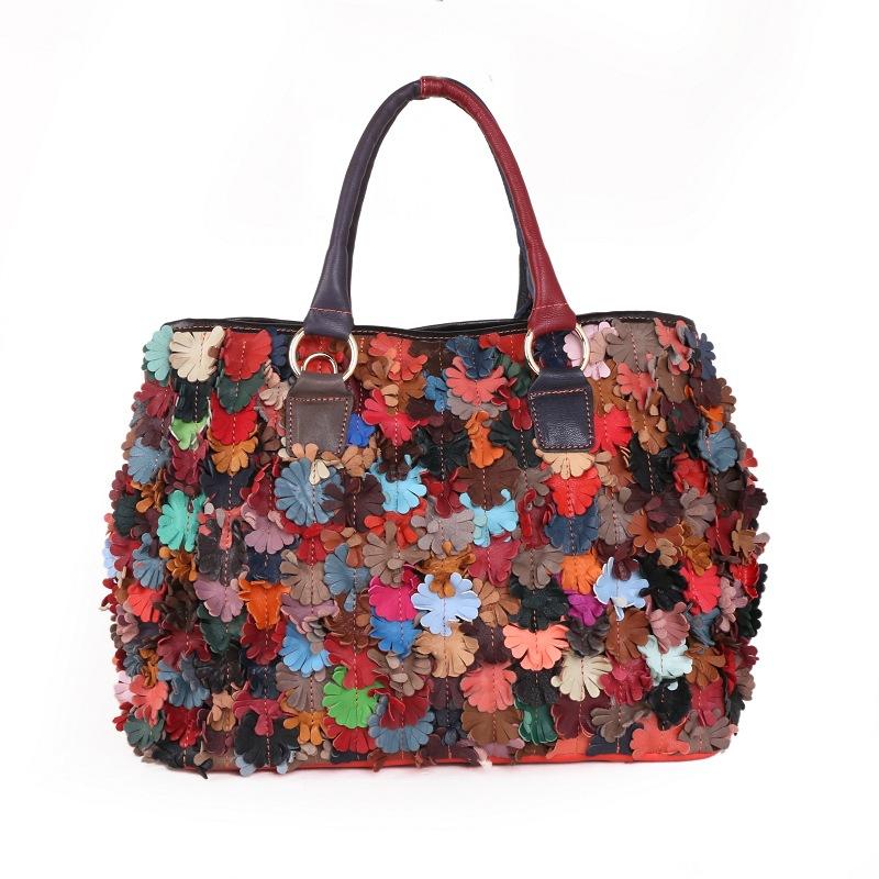 Bag Women'S Flower Splicing Crossbody Bag Ethnic Style Colored Shoulder Handbag Large Capacity Bag Women