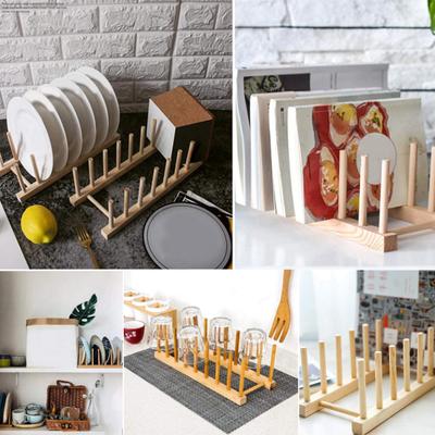 Wooden Bamboo Vinyl Record Storage Holder Display Stand Dish Plate Bowl Cup Book Pot Lid Drying Rack Shelf Organizer