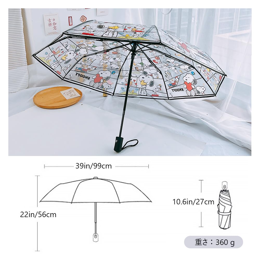 Snoopy Vinyl skládací transparentní automatický vinyl 8znakový deštník, třípatrový deštník, deštník, vinyl, otevřít/zavřít, deštník, 56 cm, žebra,