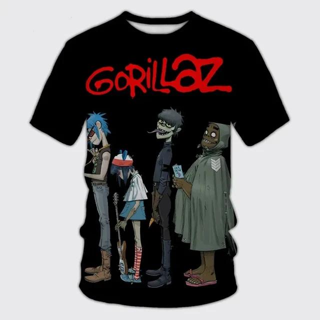 Summer Round Neck Gorillaz Band Graphic 3D Printed Casual Short Sleeved Children's Boy T-shirts - Medium Stretch Polyester Fabric Relaxed Fit Clothing