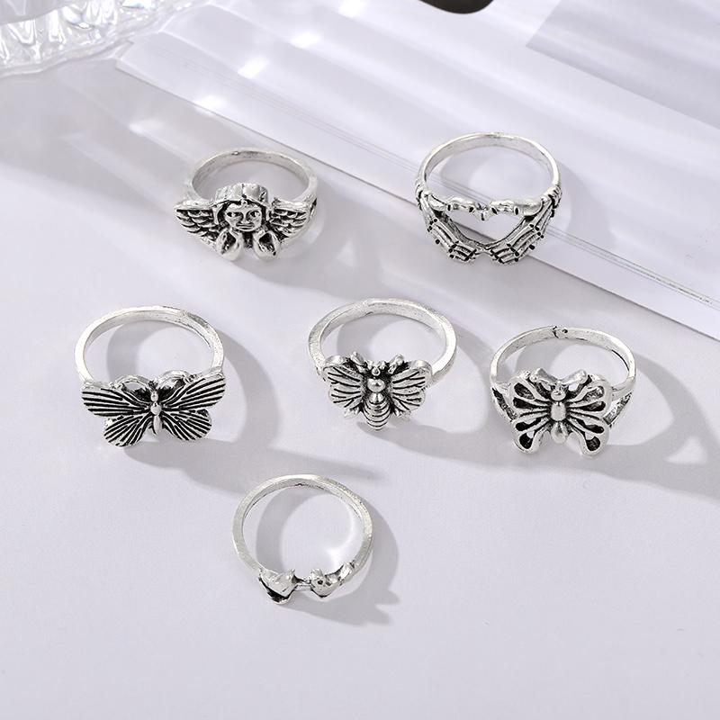 Squelette Palm Halloween Horreur Ange Fille Papillon Évidé Bijoux Bague Ensemble