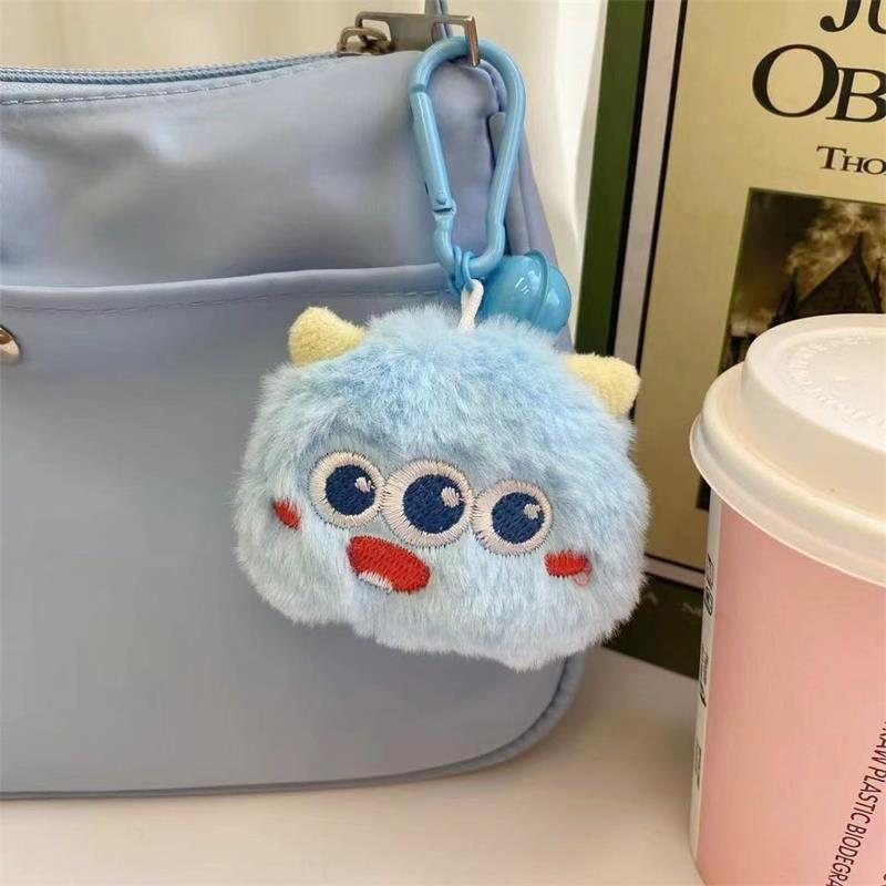 Creative Cartoon Cute Little Monster Bell Plush Doll Toy Stuffed Big Eyed Monster Keychain Funny Bag Pendant Ornaments Girl Gift