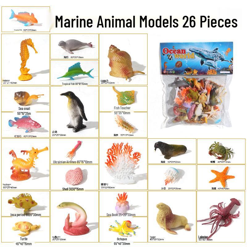 Underwater World Toy Set: Shark, Starfish, Penguin - Children's Marine Animal Models for Learning