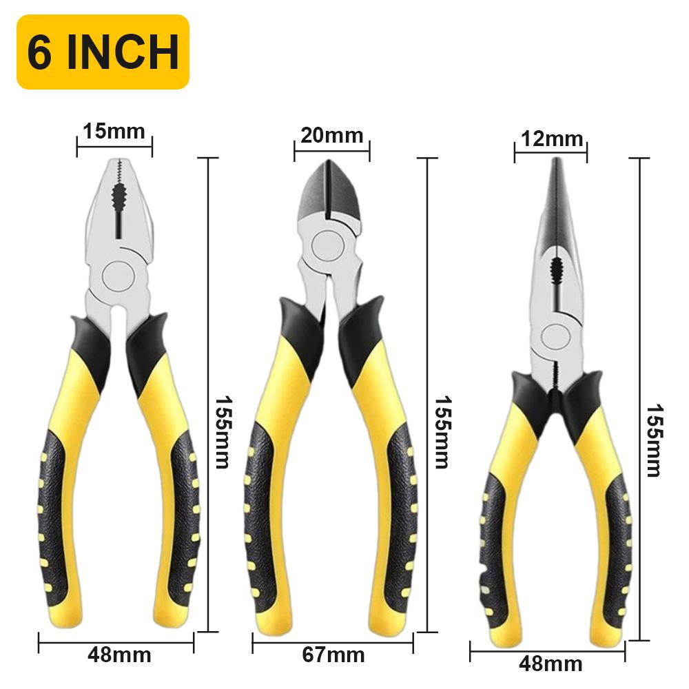 3Pcs 6 Inches Wire Pliers Electrician Specific Pointed Nose Pliers Multi-Functional Labor-saving Household Electrician Pliers