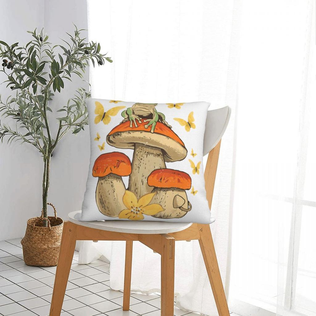 Cottagecore Aesthetic Mushroom Dark Academia Frog Pillowcase Cushion Cover Decorative Pillow Case Cover Home Square 45X45cm