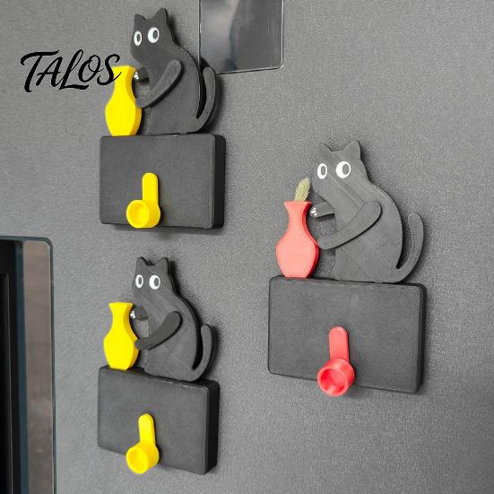 Talos Cat Pushing Vase Refrigerator Magnet, 3D Printed Whiskers Holder Pet Memorial Keepsake Decoration, Gift for Cats Lovers