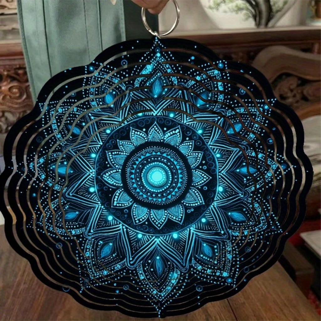 1 Stück Metall Mandala Blume Windspiel - Blau & Golden Outdoor Gartendeko, Gedenk-Windrad für Terrasse