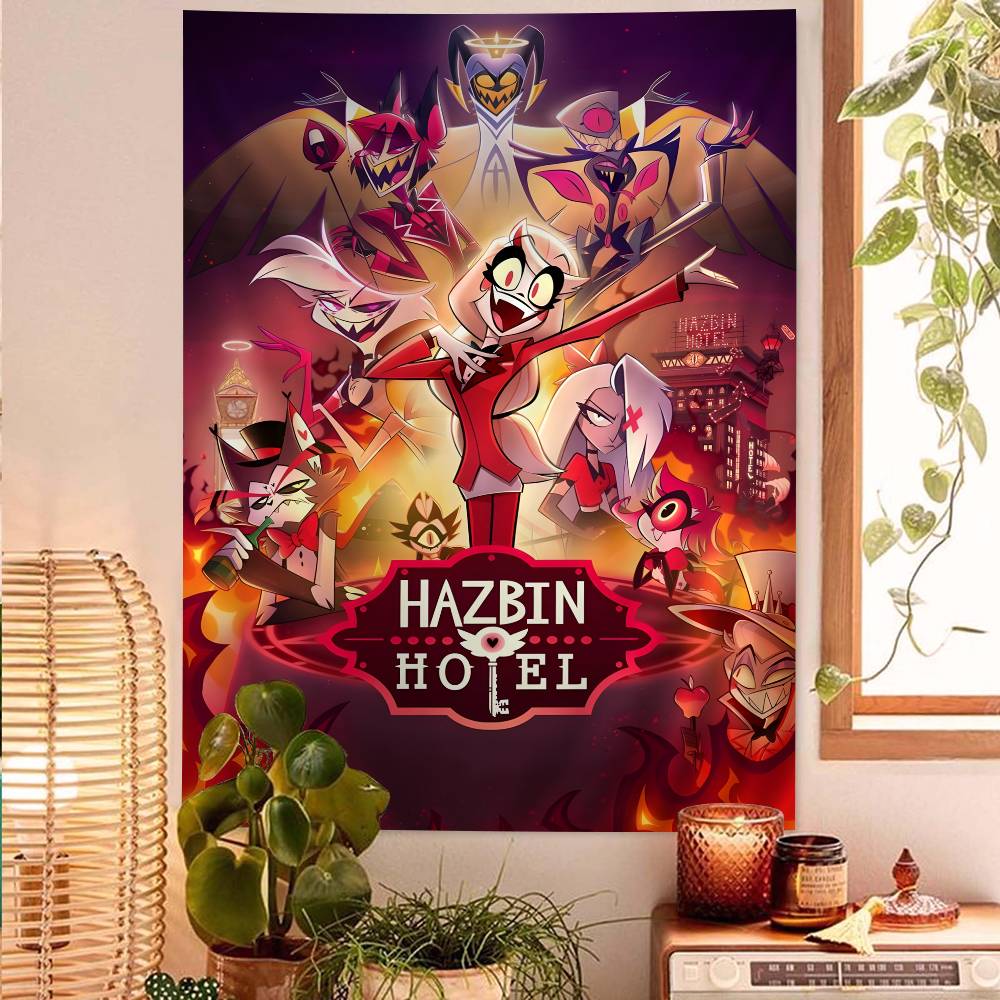 

HHazbin HHotel Anime Character Alastor Cartoon Tapestry Hippie Flower Wall Carpets Dorm Decor Art Home Decor 74x94cm(29x37in)