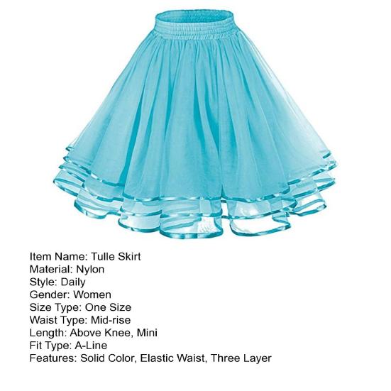 Síťovaná tylová sukně s elastickým pasem Jednobarevná třívrstvá princezna sukně Cosplay Svatební večírky