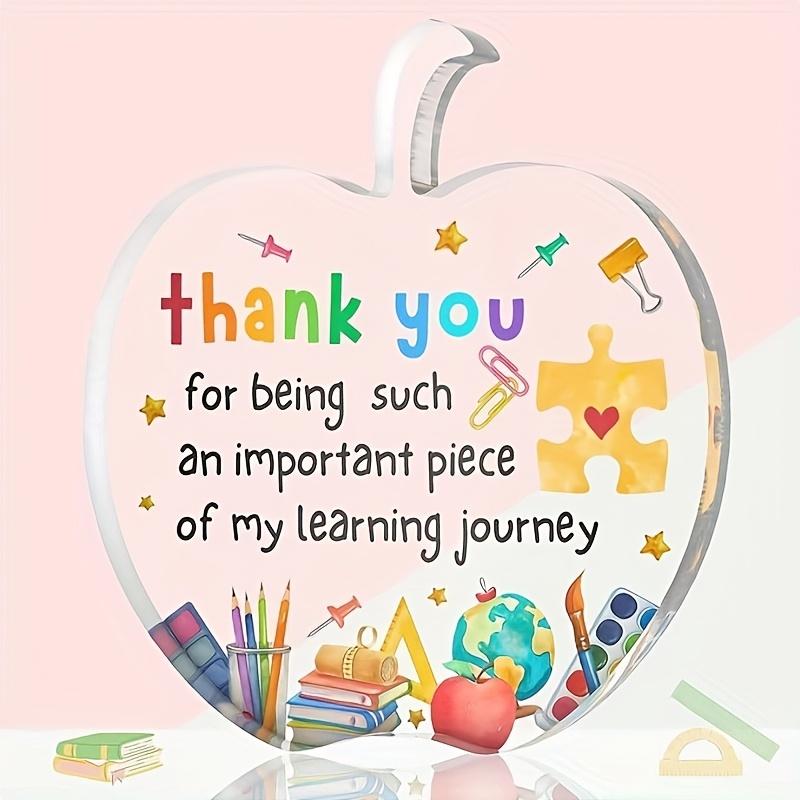 

[Appreciation Boost] Appreciative Teacher Gift - Acrylic Apple Desk Plaque with Colorful School Supplies Design, Classic Style, Multipurpose 10.5*12cm