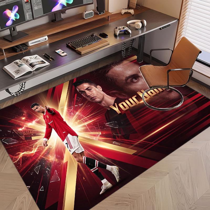 Custom Rug Cristiano Ronaldo Pattern Print Name Text Soft Non‑Slip Floor Carpet for Home Indoor Decoration